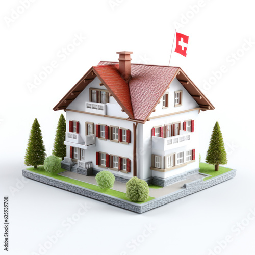 Traditional Swiss houses and old residential architecture, isolated on white