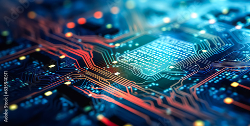 microchip sensor systems.artificial intelligence technology.circuit board connecting line.particle power flow.software development.business innovation photo