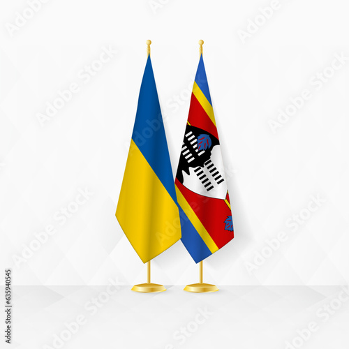 Ukraine and Swaziland flags on flag stand, illustration for diplomacy and other meeting between Ukraine and Swaziland.