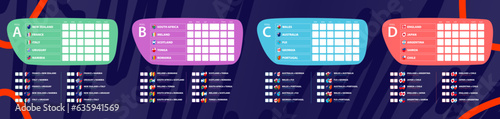 Groups participants flags and games icon of rugby competition 2023.