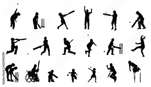 Boy, girl and disable cricket player silhouette