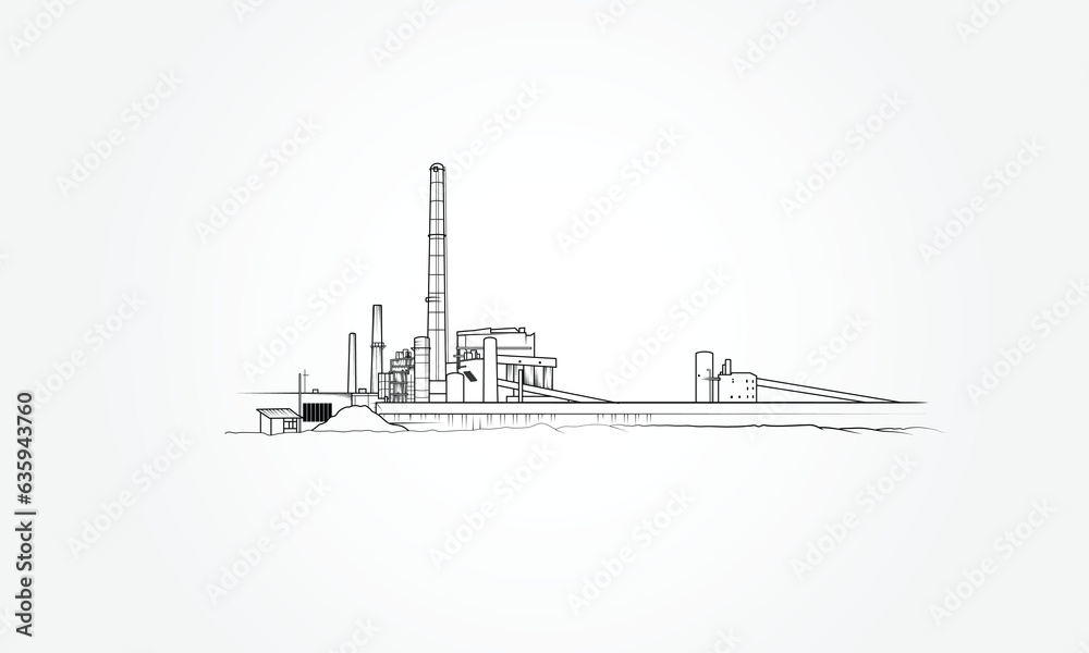 Single color graphic of a coal-fired power station
