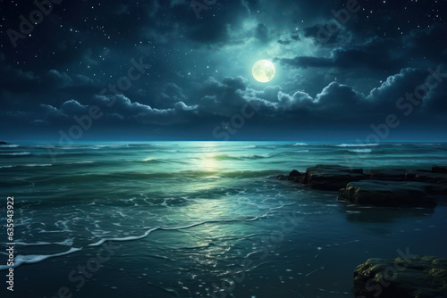 "Marbled Moonlight Patterns over Tranquil Sea" 
