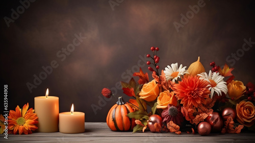 Thanksgiving Floral Arrangement with Candles  Thanksgiving background  wide banner with copy space area Generative AI