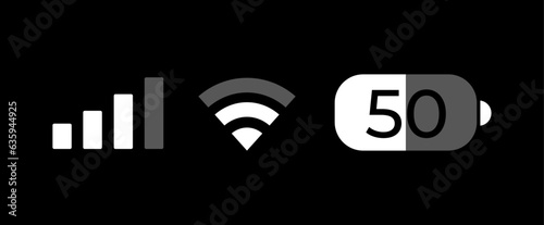 White Mobile phone signal, wi-fi, battery icon. Status bar symbol modern, simple, vector, icon for website design, mobile app, ui. Vector Illustration 