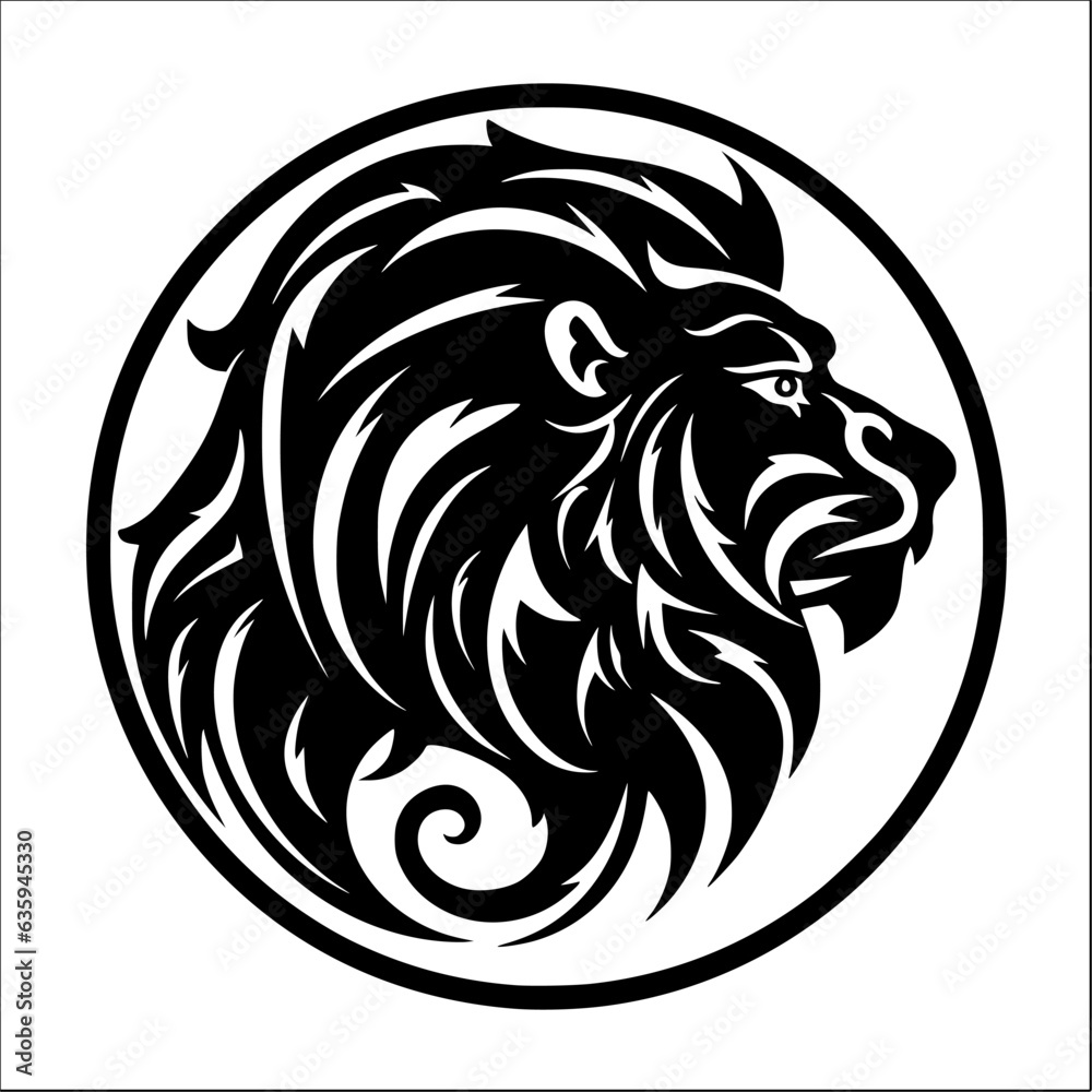 Lion Head Monochrome Logo Element, Black color isolated on white 