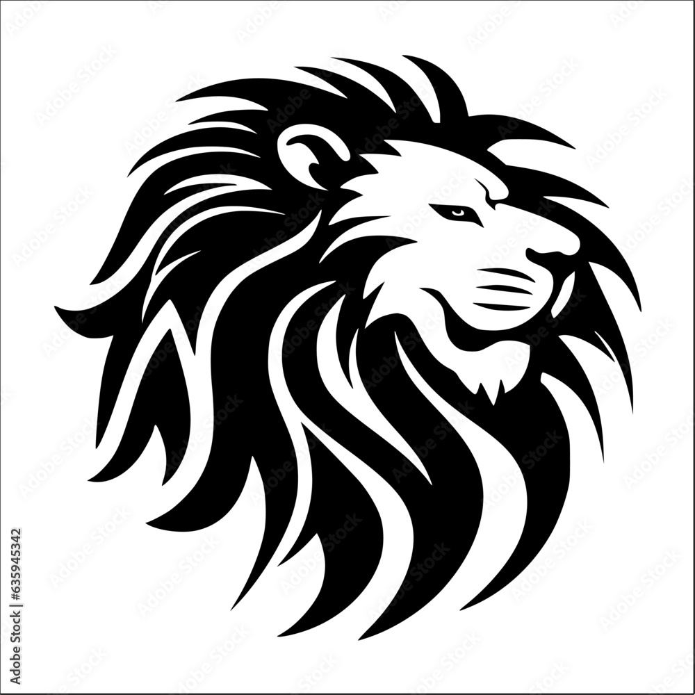 Fototapeta premium Lion Head Monochrome Logo Element, Black color isolated on white 