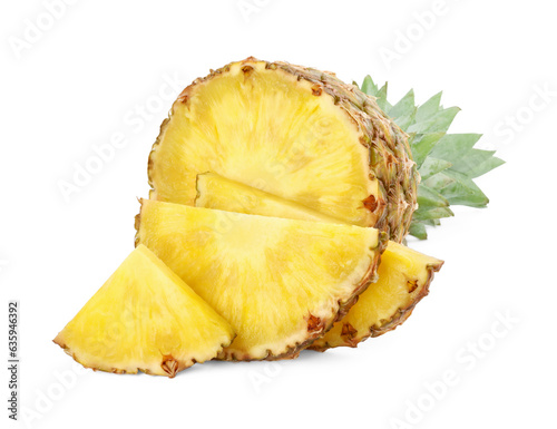 Cut tasty ripe pineapple isolated on white