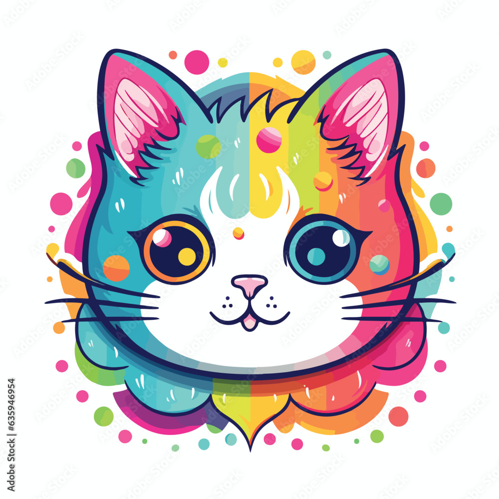 Cat t-shirt design graphic, cute happy kawaii style, colorful, clear outline, vector, contour Cat t-shirt design graphic, cute happy kawaii style, colorful, clear outline, vector, contour