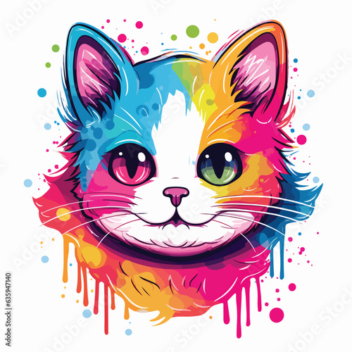 Cat t-shirt design graphic  cute happy kawaii style  colorful  clear outline  vector  contour