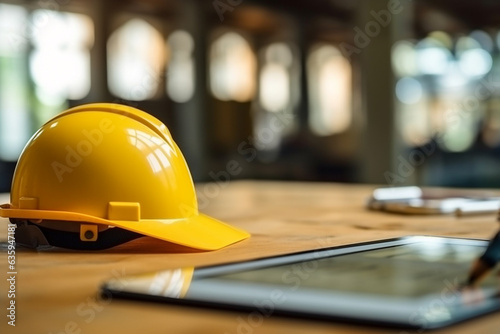 Engineer helmet yellow in construction