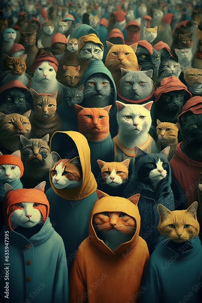 Group of cats illustration