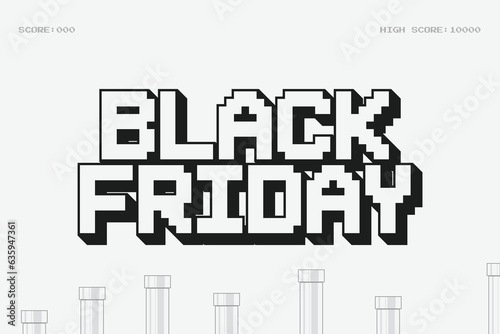 Black Friday banner design on retro gaming background.