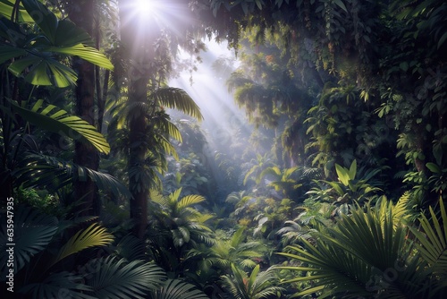 tropical jungle in the jungle with sunlight 