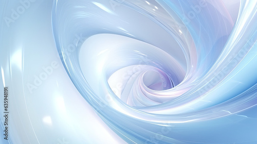 A futuristic tunnel with a swirling design, rendered in a translucent blue material with reflective surfaces. Depth and infinity, suggesting advanced technology or a sci-fi environment