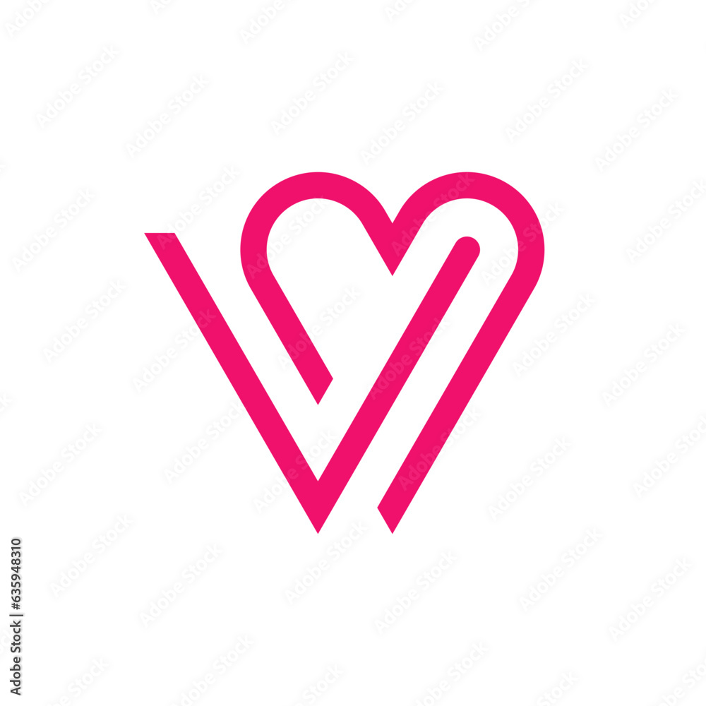 Letter V heart minimal logo design