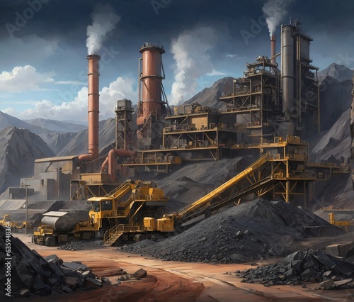 Coal and mineral extraction process from mines with many heavy trucks, open pit mine industry
