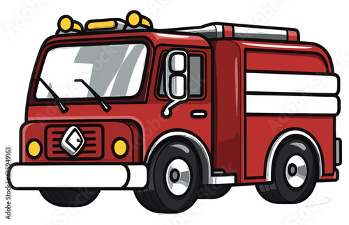 Fire Truck vector Illustration, Red Fire Truck emergency vehicle