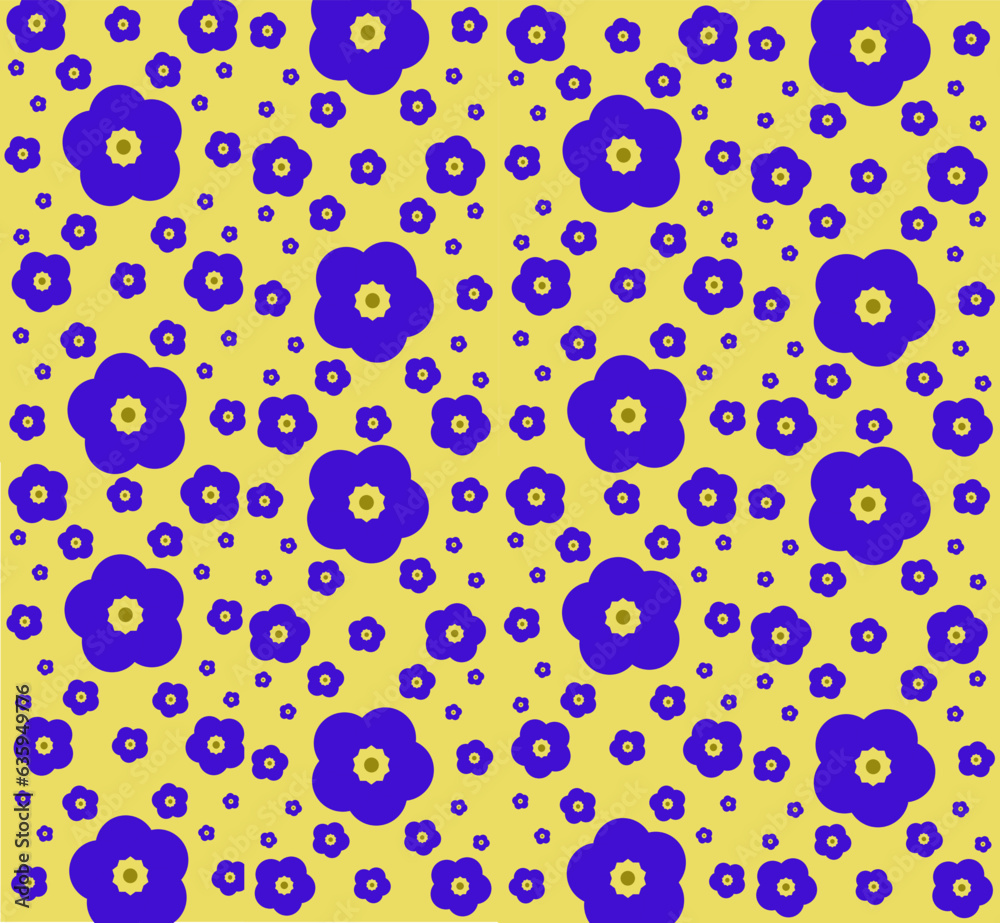 Seamless beautiful geometric modern violet flowers design on background, white, green, and pink. Flower pattern for printing, fabric, wallpaper and background.
