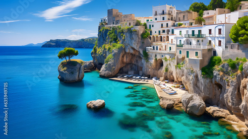 Step into a world of Mediterranean dreams with this mesmerizing image of the landscape. A coastal promenade leads to a secluded cove, where pristine waters invite you to take a refreshing swim. Limest