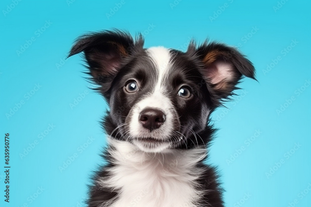 Dog ​​smiling isolated on blue  background