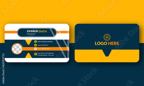 Modern and creative business card design with yellow and dark black color, Clean professional business card template, Vector illustration
