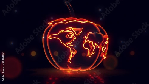 Glowing Halloween Pumpkin turning to a Globe Map  (ID: 635951163)
