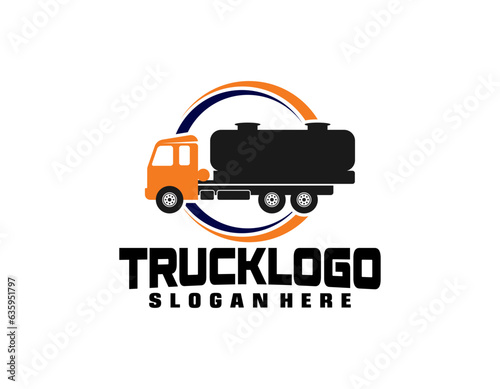 Tanker truck with feces logo. Vacuum truck icon. Flat vector illustration.