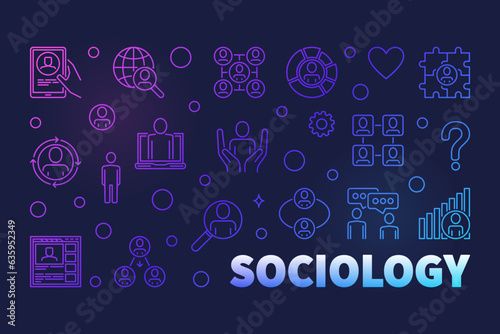 Sociology and Social Science thin line concept vector colored horizontal banner