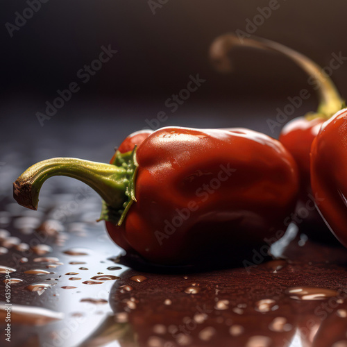 chocolate bonette pepper on a table in kitchen, generative ai photo