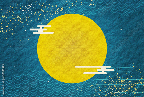 お月見・十五夜　中秋の名月　満月のある夜空の和紙の背景	