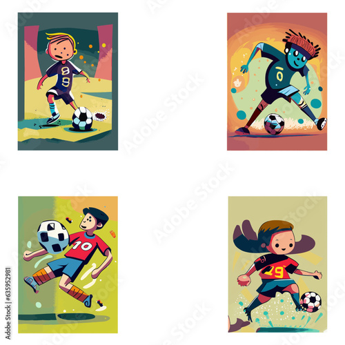 Abstract illustration with cartoon playing football T-shirt Design
