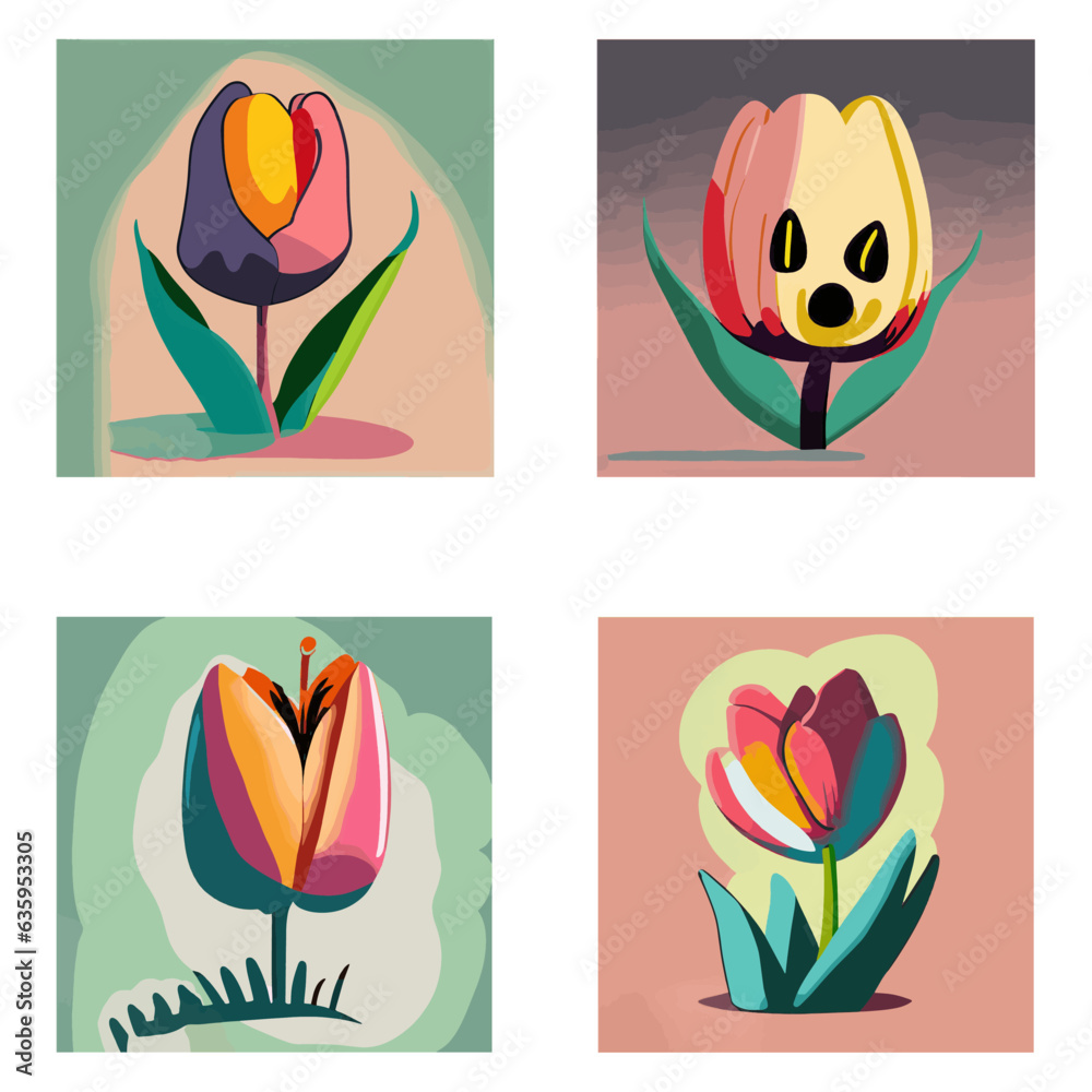 Abstract illustration with cartoon Tulip flower T-shirt Design