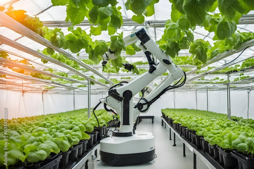 Smart agriculture agricultural technology Robotic arm for hydroponic vegetable harvesting in greenhouse