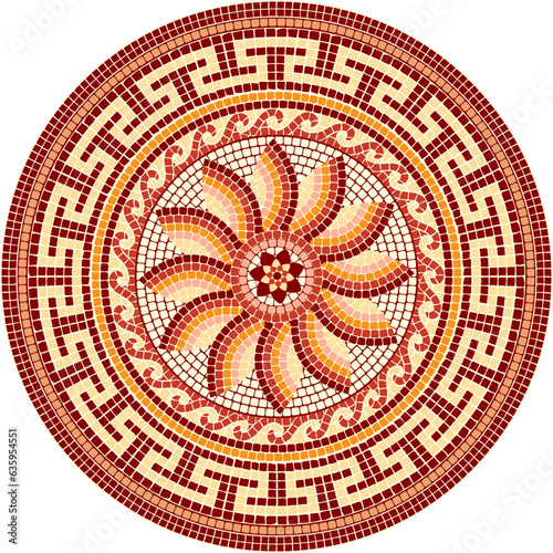 Vintage circular mosaic ornament in terracotta colors . For ceramics, tiles, ornaments, backgrounds and other projects