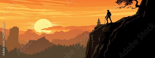 a silhouette of a climber on the cliff at sunset Generative AI