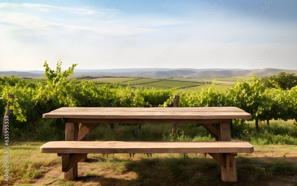 empty rustic wooden table with vineyard background. empty rustic wooden table with vineyard background.