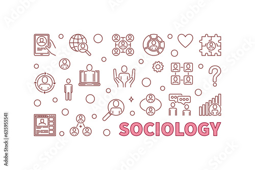 Sociology outline horizontal banner. Social Science concept vector creative background