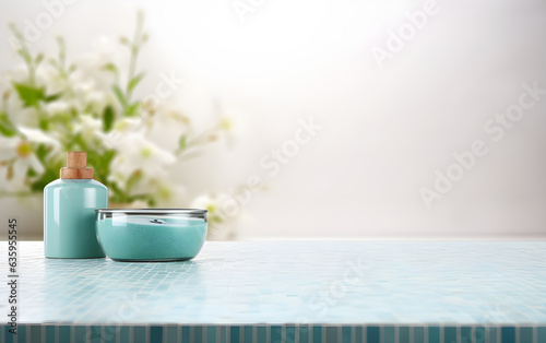 Empty table top with blurry background. Best for product display and advertisement of beauty product.