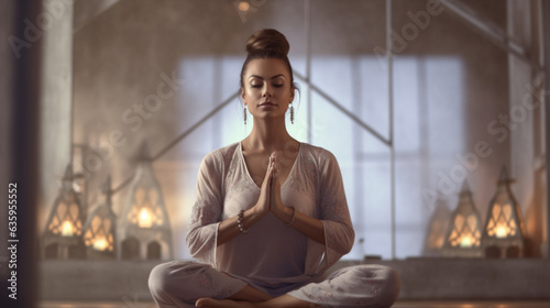 Woman Meditating in a Serene Room created with Generative AI Technology