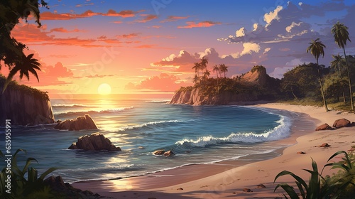beautiful the beach landscape illustration painting render background