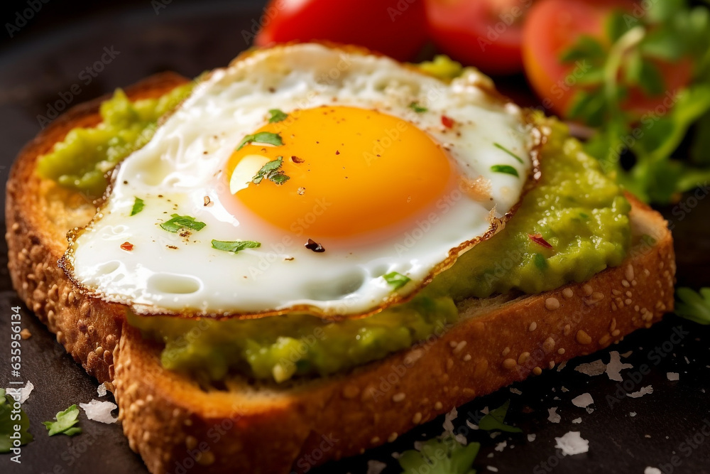 Toast with guacamole and fried egg