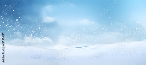 winter background with snow drifts and falling snow. banner.