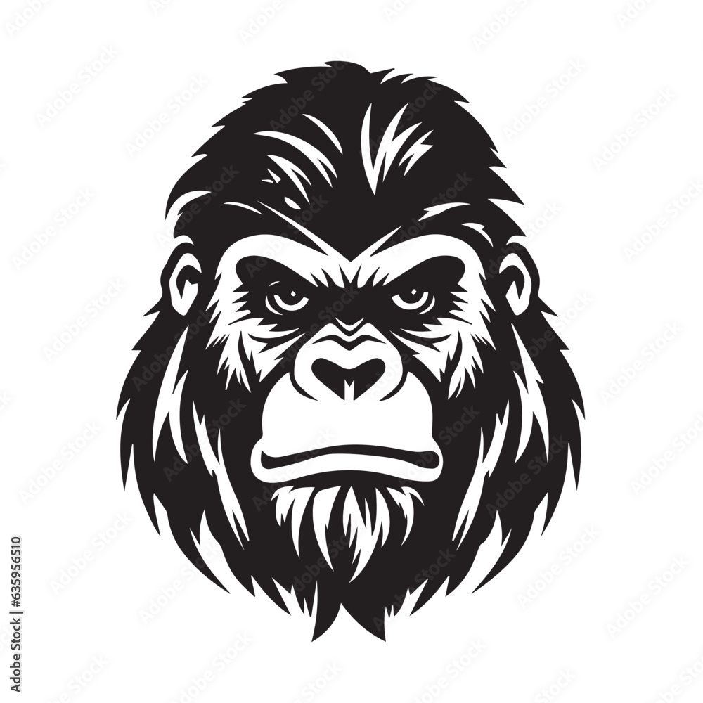 Gorilla in cartoon, doodle style. 2d vector illustration in logo, icon style. Black and white