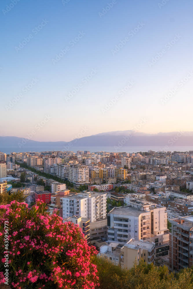 Albania- Vlora- cityscape as seen from hill Kuzum Baba