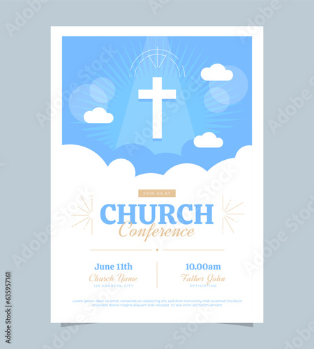 Christian church conference flyer design template, Christian Event Invitation poster web banner, worship flyer. Vector Illustration