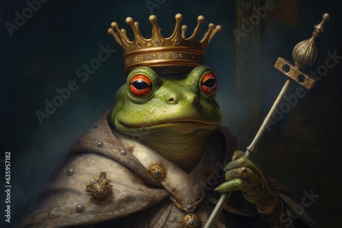 Toad, Frog, Emperor, King, Ruler, Dressed, Medieval, Renaissance, Ironic portrait. HIS HIGHNESS THE TOAD. A portrait of a green toad dressed up as a king.