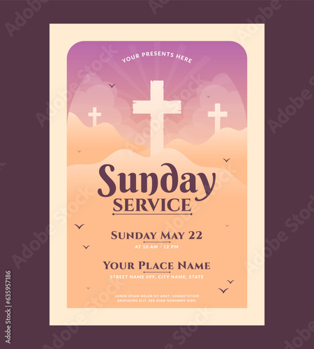 Sunday service church flyer design template, Christian Event Invitation Social media poster web banner, worship flyer easter card. Vector Illustration