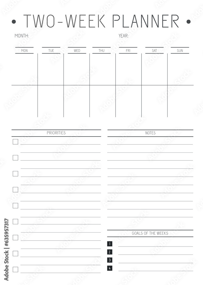 TWO WEEK PLANNER WITH TO-DO LIST, NOTES, AND GOALS, MINIMAL DESIGN CALENDAR TWO WEEK PLANNER WITH TO-DO LIST, NOTES, AND GOALS, MINIMAL DESIGN CALENDAR