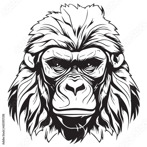 Gorilla in cartoon  doodle style. 2d vector illustration in logo  icon style. Black and white